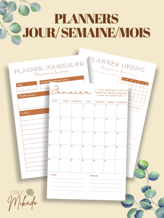 Trio planners (Quotidien, hebdo et mensuel)